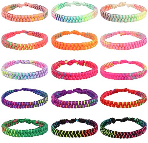 Hxezoc Bracelet Bresilien Tissu Femme - 15 Pièces d'Amitié Fil Tressé Ete pour Cheville Enfant Filles Femmes