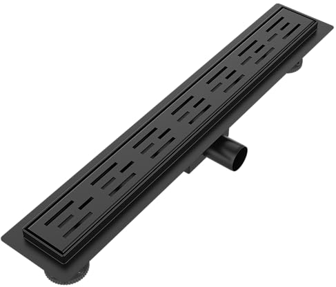 EMKE Matte Black Shower Floor Drain - 600mm Invisible Linear Shower Drain Wet Room Drain Rectangular Shower Drain with Adjustable Feet and Hair Strainer for Bathroom, Washroom and Kitchen