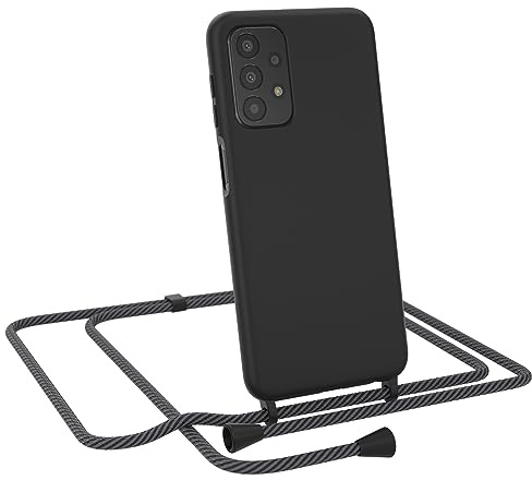 EAZY CASE - Premium Silikon Handykette - kompatibel mit Samsung Galaxy A23 5G Handyhülle Silikon mit Kette und Kameraschutz, weich TPU Hülle in Schwarz mit Kordel Anthrazit Clips Black