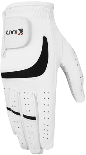 Katx Men's Full Finger Golf Glove, Durable Premium Leather, Left Hand Right, All-Weather Instep Glove Stratus Tech Golf Glove, Non-Slip, Flexible