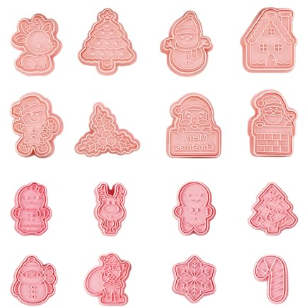 16 Pcs Christmas Cookie Cutter, 3D Pressable Christmas Biscuit Cutter, Plastic Christmas Cookie Stamp for Cookie Baking Christmas Decorations