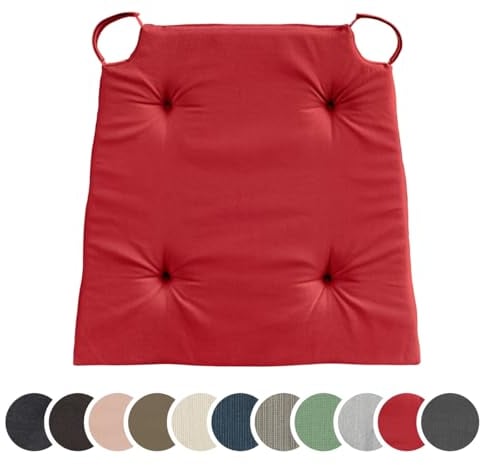 sleepling 4er Set Stuhlkissen, Sitzkissen für Indoor und Outdoor, mit Klettverschluss, 100% Baumwolle, Made in EU, Maße: 42 (vorne) 35 (hinten) x 40 x 5 cm, rot