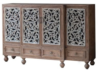 BONOOL Küchenschrank, Retro, alt, dekorativ, Aufbewahrungsschrank, Wohnzimmer, Landhausstil, geschnitzt, Esszimmer, Sideboard, Küche (einfarbig, 160 x 42 x 102 cm)