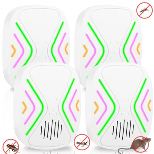 Uwelliky Répulsif Ultrason Anti Antiparasitaire, Répulsifs a Moustiques Lot de 4, Anti Moustique Interieur, Répulsif Électronique Anti Rongeurs, Souris, Fourmis, Araignées, Moustiques, Cafards