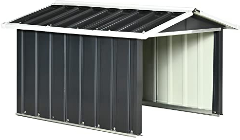 Outsunny Mähroboter Garage aus verzinkte Stahl Überdachung mit Satteldach, wetterfest Garage für Rasenmäher Unterstand Rasenroboter Carport, 86 x 100 x 63cm, Dunkelgrau