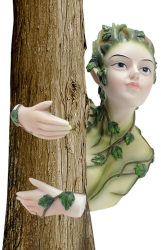 Veeteah Decorazione da Esterno per Elfi degli Alberi, abbraccia L'Albero delle Fate,Statue Creative degli Elfi delle Fate in Resina, Appendiabiti per Alberi di Vite Banshee - Scultura sull'albero