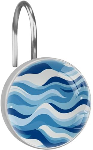 Ganci per tenda da doccia, ganci per tenda da doccia, 1 pezzo, onde blu mare verde