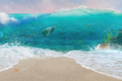SADFA 8x6ft Blue Seawater Backdrop Underwater Turtle Sea Waves Under The Sea Backdrops Tropical Beach Background Children Ocean Theme Birthday Baby Shower Party Supplies Banner Photo Booth Props