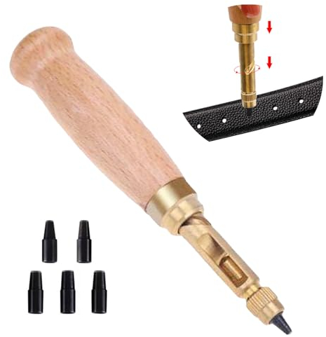 KASESSS Pinza Buchi Cintura 1,5-4 MM, Buca Cinture Manuale con 6 Punzoni, Pinza Fustellatrice per Cinture con Manico in Legno Punzone da Cintura per Cinturini di Orologi Collari di Animali e Bricolage