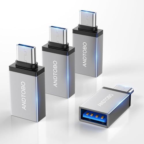 ANDTOBO Adattatore da USB C a USB 3.0 【4 pezzi】 Adattatore tipo C OTG Thunderbolt 4/3 a USB compatibile con iPhone 15/15Pro Max/15 Plus, MacBook Pro, iPad 11/Air, Galaxy S23/S22/S21/S20, iMac ecc.