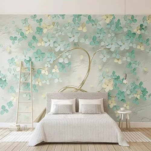 TANYANG Benutzerdefinierte Wandbild Tapete Moderne 3D Stereo Grün Blumen Baum Foto Wand Papier Wohnzimmer Schlafzimmer Home Decor Hintergrund Wandbild 200Cm(W)×140Cm(H)