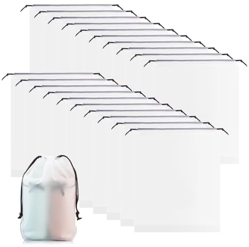 Littlegaofeithing 20 Schuhbeutel mit Zugband PE Schuhtasche, wasserdichte Kordeltasche, Multifunktionale Aufbewahrungstasche, Kofferorganizer Packbeutel Set, Packsack mit Tunnelzug