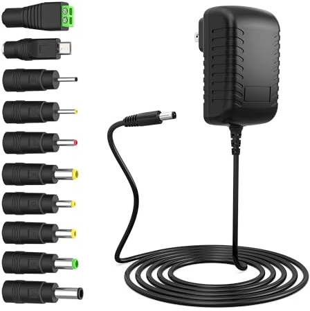 Adaptador convertidor de 7V-7.5V 2A/1000mA AC 100V-240V Fuente de alimentación Cable de alimentación Cargador DC Fuente de alimentación Enchufe 5.5mm x 2.5mm con 10 enchufes CC intercambiables