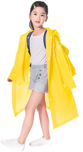 Volumoon Poncho Impermeabile per Bambini in EVA Trasparente, Antipioggia Riutilizzabile per Bicicletta, Escursionismo, Ciclismo, Viaggi (Giallo)