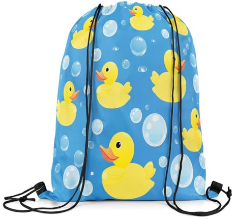 Homewish Ente Kordelzug Rucksack, Blaue Blase Kordelzug Taschen, Sommer Beach Pool Aktivität Kordelzug Rücktasche Reversibel, Schöne Bauernhaus Tier String Rucksack, Gelb