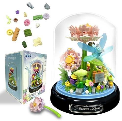 Set di Blocchi da Costruzione per Bouquet, 568 PCS Costruzione di Bouquet di Fiori con Copertura, Micro Blocchi Bouquet di Fiori, Decorazione Della Casa per Adulti e Bambini (Libellula)
