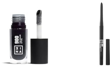 3INA MAKEUP - The Color Lip Oil + The 24h Automatic Eye Pencil 900 - Schwarz Lip Gloss mit Hyaluronsäure + Automatisch Einfahrbar Augenstift - Schärfer und Bürste Integriert - Vegan - Cruelty Free