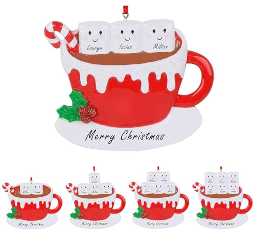 2024 Adorno de Navidad Personalizado de Taza de café, Familia de 2/3/4/5/6, Adorno Colgante para árbol de Navidad con Nombres Personalizados, Mejores Familia, Familia de 3