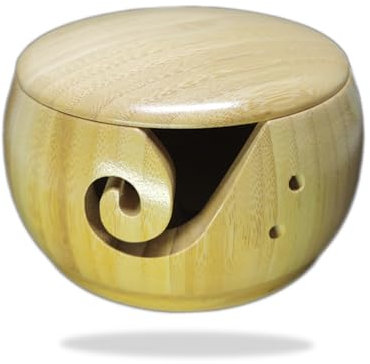 TAOZHUGONG Bol à fil en bambou, bol de fil en bois fait à la main, support de bol à tricoter, bol de rangement portable en bois, bol de rangement en laine (A - 15 x 8 cm)