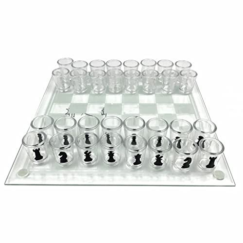 JFNHUTL Juego de ajedrez de Cristal con 32 Piezas de ajedrez de Cristal para Vino y Tablero de ajedrez de Cristal Transparente, Juego de ajedrez para Beber chupitos para Fiestas