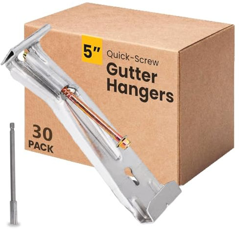 5 Inch Gutter Hangers, Quick Screw with Pre-Assembled Screw Gutter Hangers, Professional Aluminum Hidden Rain Gutter Bracket Hooks with 6inch Drill for Sagging Rain Gutters, 30pcs