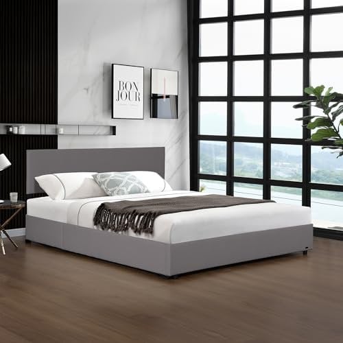 Corium Letto Contenitore con Apertura a Ribalta Letto Matrimoniale 160x200 cm Letto a 2 Piazze con Spazio di Stoccaggio e Testiera Rivestimento in Velluto a Coste - Grigio