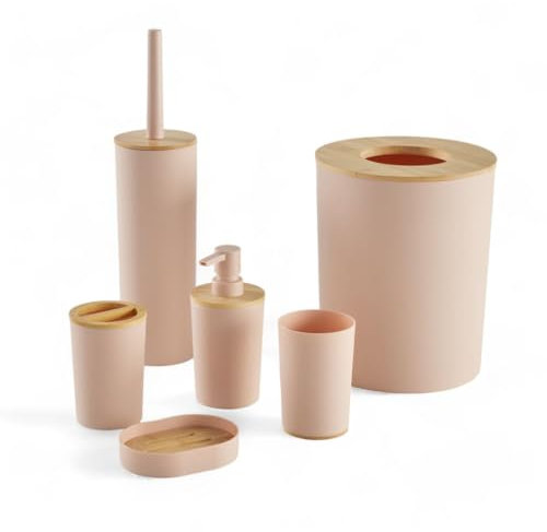 Access SDB, Lot de 6, en Plastique, Bambou, Ensemble Complet, Pink