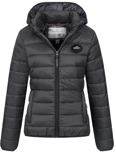 Geographical Norway Damen Übergangsjacke Steppjacke Outdoor Frühlingsjacke leicht Kapuze, Farbe:Dunkelgrau, Größe:XL (42)