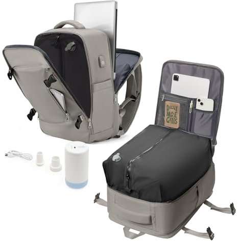 livbote Zaino Sottovuoto Viaggio con pompa sottovuoto, Zaini Airbag Zaino da Viaggio Aereo Bagaglio a Mano Ryanair 40x20x25 Borsa da Cabina per Donna Uomo -Marrone