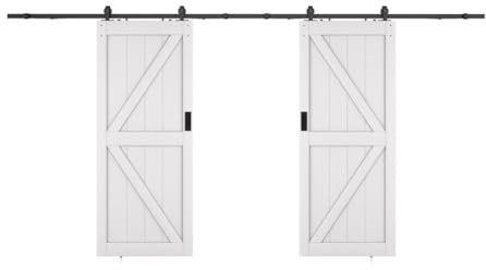 Vente-unique-Doppel-Schiebetür mit Laufschienensystem - Holz & MDF - Weiß - 2 x 205 x 93 cm - NEFARA