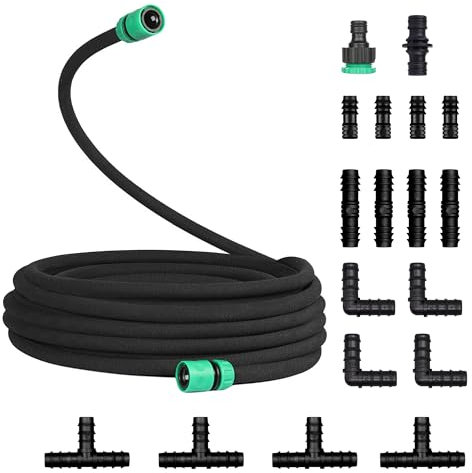 Tropfschlauch-Set, 1,27 cm Tropfschlauch-Set, poröses Gummi-Tropfrohr mit Anschluss, undichtes Rohr für Gartenbewässerungssysteme, Bewässerung von Rasenbewässerung (30 m)
