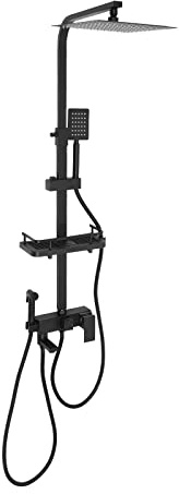UHDUIG Duscharmatur Duschsystem Edelstahl Regendusche Duschset 4 in 1 mit HandBrause Einstellbare Höhe Keramischer Ventilkern für Hotels Badezentren Schwimmbäder Fitnessstudios (schwarz)