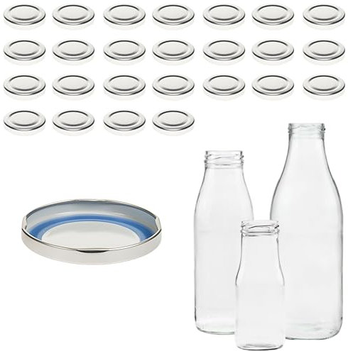 mikken 25 Deckel für Glasflaschen TO48 / 5 cm - Blueseal - BPA/PVC-frei, Twist-Off Ersatzdeckel Schraubdeckel für Milchflaschen und Saftflaschen Farbe silber