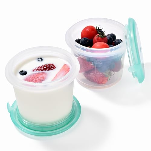U-Taste 2Pcs Silicone Food Containers, Stackable Kitchen Storage Box with Airtight Lid and Date Marking Circle, Freezer and Microwave Safe for Puree, Fruits, Oatmeal, Yogurt, Snack (250ml, 2Pcs)