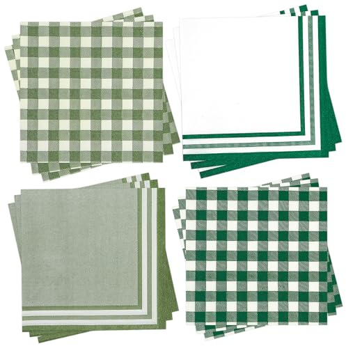48Pcs Sage Green Series Cocktail Dinner Napkins - 12.7x12.7cm Gingham Paper Napkins Disposable Gradient Color Decorative for Dinner Wedding Birthday Anniversary Party Supplies (5x5inch)