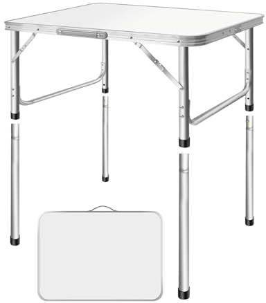Rigogo Faltbarer Campingtisch Höhenverstellbar, 2 Höhenniveau 60/35cm, Leicht Aluminium Klapptisch mit Tragegriff, Leicht zu transportieren, 75x55x60cm
