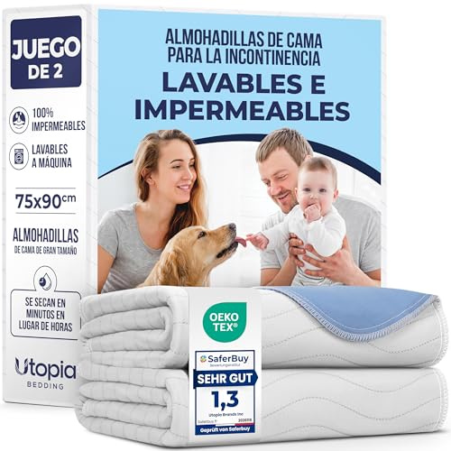 Utopia Bedding Bettunterlagen 75 x 90 cm (2er-Pack) Weiß/Blau – wasserdichte, Waschbare, Wiederverwendbare Matratzenschoner