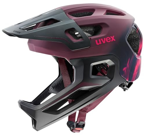 uvex React jr. fullface Kinderfahrradhelm, Cranberry matt, 52-56 cm | individuelle Größenanpassung - Polycarbonat-Schale mit EPS-Kern