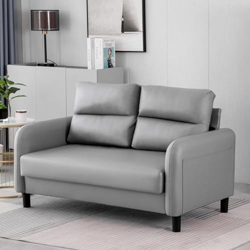 Komtopod Modernes 2-Sitzer Sofa, 140cm Bequeme Couch mit Wurfkissen, Armlehnen, Kleine Couch für Wohnzimmer, Schlafzimmer, Büro, Wohnung, Grau