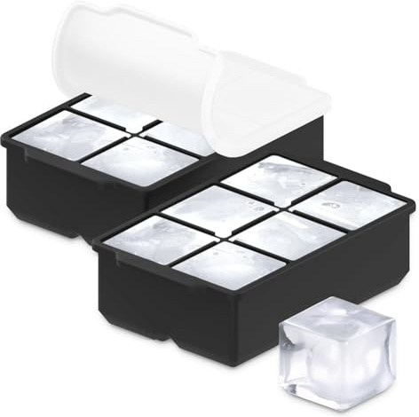 Rersduyt KitchFort for Freezer Compatible Whiskey Silicone Mold(2-Pack), Large Tray Ice Storage Function