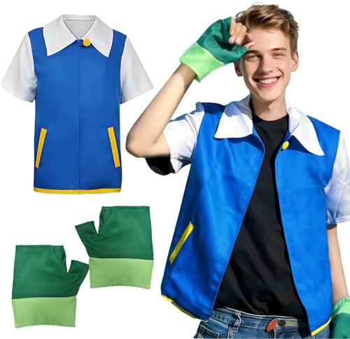 Yunlaishaocer Anime Cosplay Kostüm, Blaue Jacke Handschuh Set, Klassisches Anime Kostüm, Cosplay Kostüm Herren und Damen, für Halloween Karneval Bühnenaufführungen Alltagskleidung