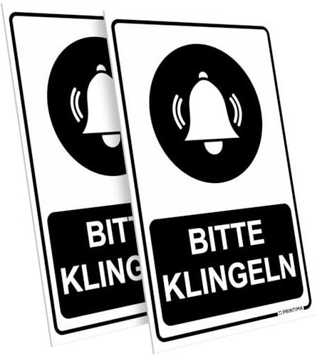 PRINTIMA 2x Schild 21x32 cm BITTE KLINGELN – wetterfeste PVC-Hinweisschilder inkl. Schrauben & Dübel – für Haustüren, Betriebe, Werkstätten, Lieferbereiche & Eingänge