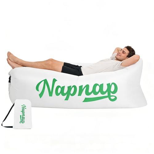 Xiyocadt Aufblasbares Sofa Luftsofa 160×75×55 cm – Tragbare Faltbare Outdoor Liege mit Tragetasche, Bequeme Aufblasbare Couch für Camping, Strand, Garten & Reisen (Weiße Piranha)