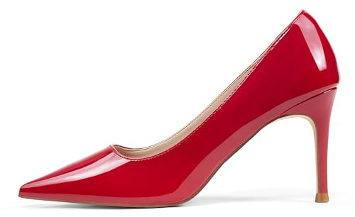 3 in Classic Pointy Pull on Heeled Wedding Pumps - Comfortable Stiletto Closed Toe Dress Heels for Prom Work Red 9.5