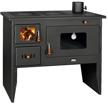 Prity 2P50 - Estufa de leña de 16 kW con horno | 2 placas | Chimenea para cocinar | Puerta de apertura izquierda | Ø130 mm de diámetro | Certificado CE