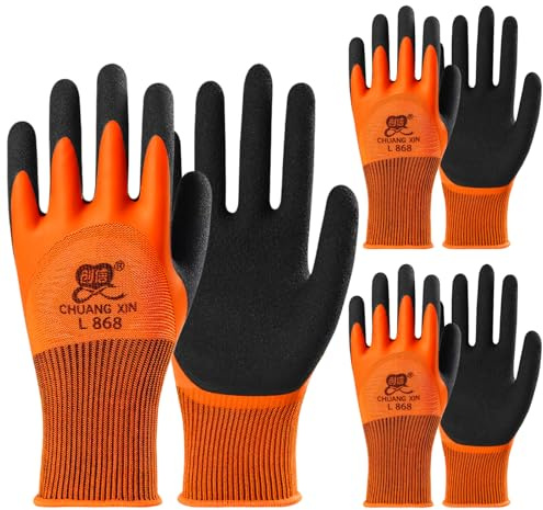 flintronic Guanti da Lavoro, 3 Paio Guanti da Lavoro rivestiti in lattice, a Prova di Spine da Giardino, per Uomini e Donne, Campeggio all'aperto