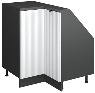 Vicco Eck-Küchenschrank für Dachschrägen R-Line, Weiß Riffel, 75.6 cm | Verbindet zwei Dachschrägen · Tiefe 46 cm · Höhenverstellbare Füße · 1 Tür · 1 Einlegeboden