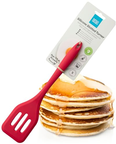 Taylors Eye Witness Large Silicone Red Slotted Spatula - Dishwasher Safe. Great for Non-Stick Frying Pans. Slotted for Liquid Drainage. Odour, Stain & Heat Resistant (260°C/500°F). 5 Year Guarantee