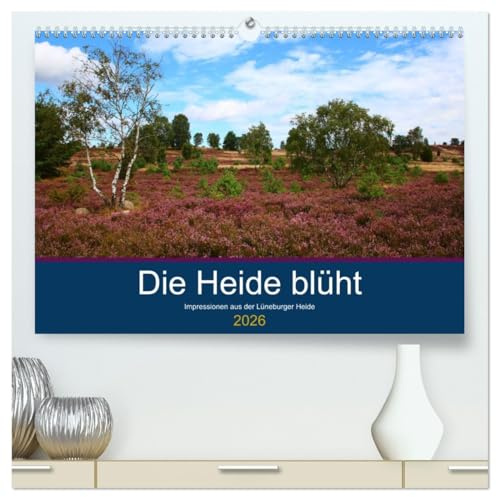 Die Heide blüht (hochwertiger Premium Wandkalender 2026 DIN A2 quer), Kunstdruck in Hochglanz: Blühende Heidelandschaften, Schäfer mit Heidschnuckenherde und romantische Häuser (CALVENDO Orte)