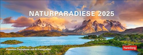 Naturparadiese Premium-Tischplaner 2025 - Wochenkalender mit 53 Fotografien: Tischkalender 2025 mit Spiralbindung. Kalender zum Umklappen mit 53 atemberaubenden Lanschafts-Fotografien. 29 x 11 cm